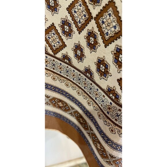 Vtg 1960's Silk Scarf Geometric And Paisley Pattern Blue Brown & Beige 32" x 31" - Picture 4 of 9